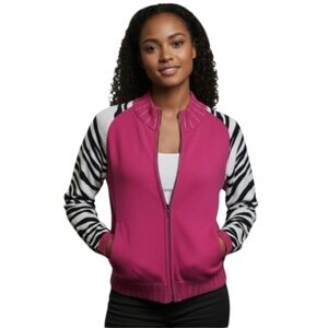 Berek By Takako Sakon Women's Sweater Pink Zebra Sequin Sleeves Size XL